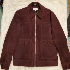 Reiss Ryton Suede Jacket Burgundy 